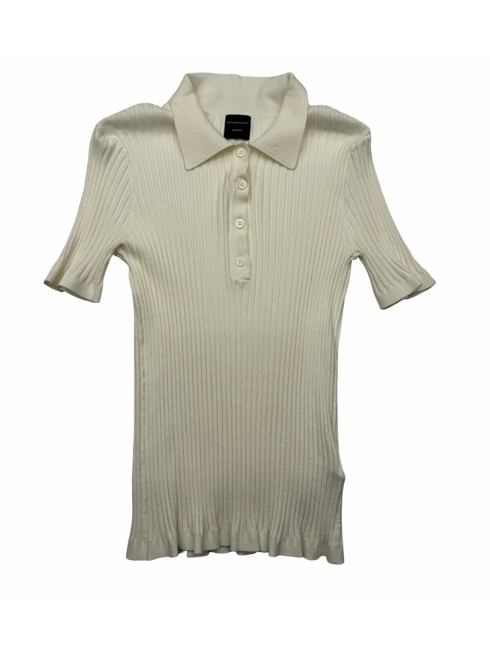 Massimo Dutti Ribbed Knit Top Short Sleeve Ivory Size S